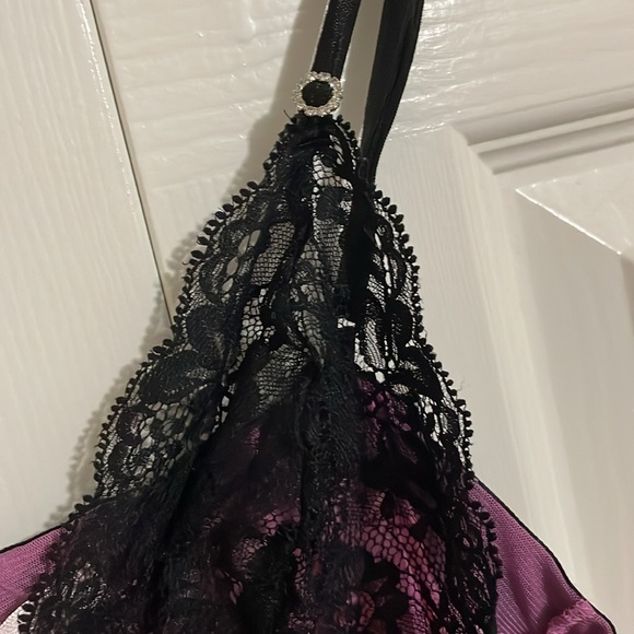 Victoria’s Secret sheer tie front purple with black lace baby doll night dress - Picture 6 of 9